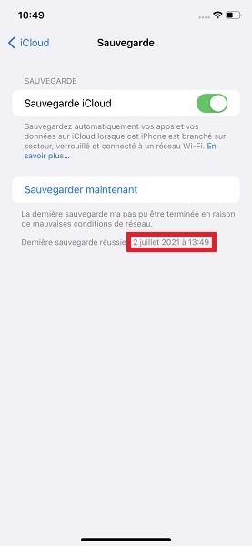 Copier vos données grâce au compte iCloud.